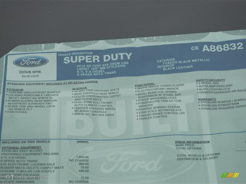 2012 Ford F250 Super Duty Lariat Crew Cab 4x4 Window Sticker Photo #58414395