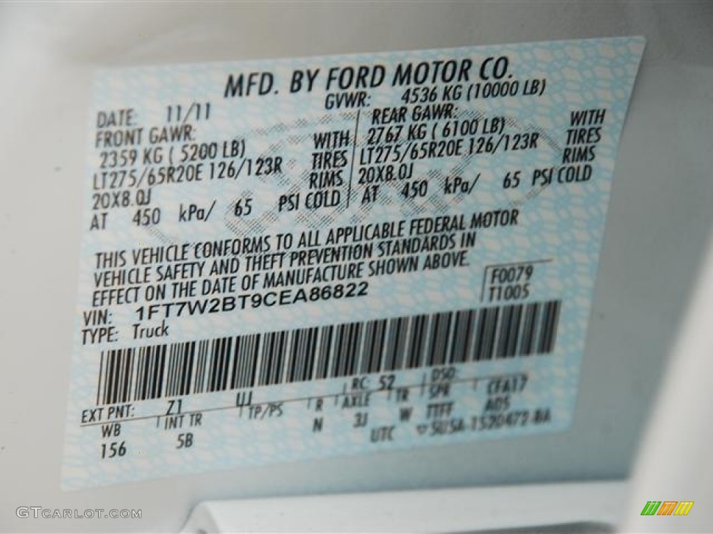 2012 F250 Super Duty Color Code Z1 for Oxford White Photo #58415898