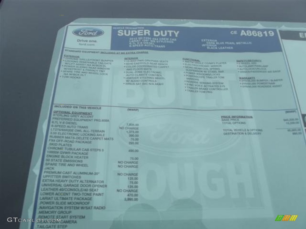 2012 Ford F250 Super Duty Lariat Crew Cab 4x4 Window Sticker Photo #58416150