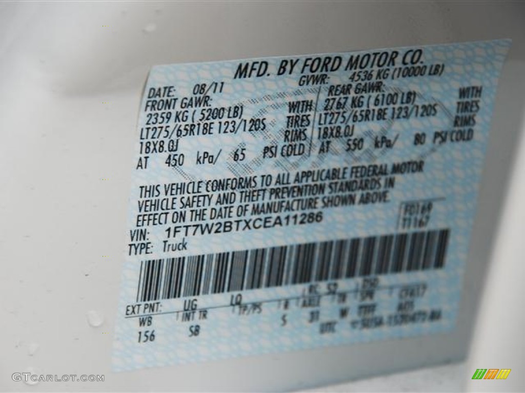 2012 F250 Super Duty Color Code UG for White Platinum Metallic Tri-Coat Photo #58417794