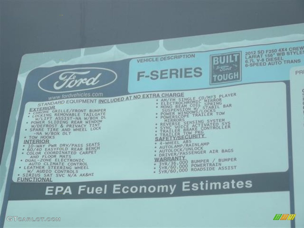 2012 Ford F250 Super Duty Lariat Crew Cab 4x4 Window Sticker Photo #58417887