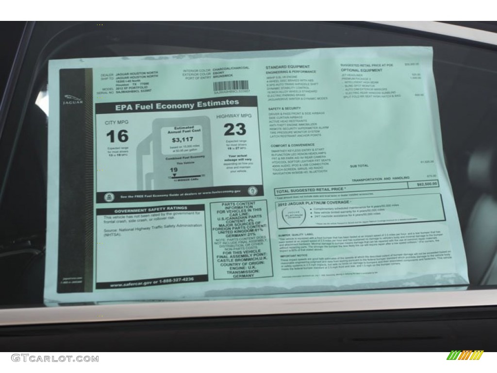 2012 Jaguar XF Portfolio Window Sticker Photo #58439346