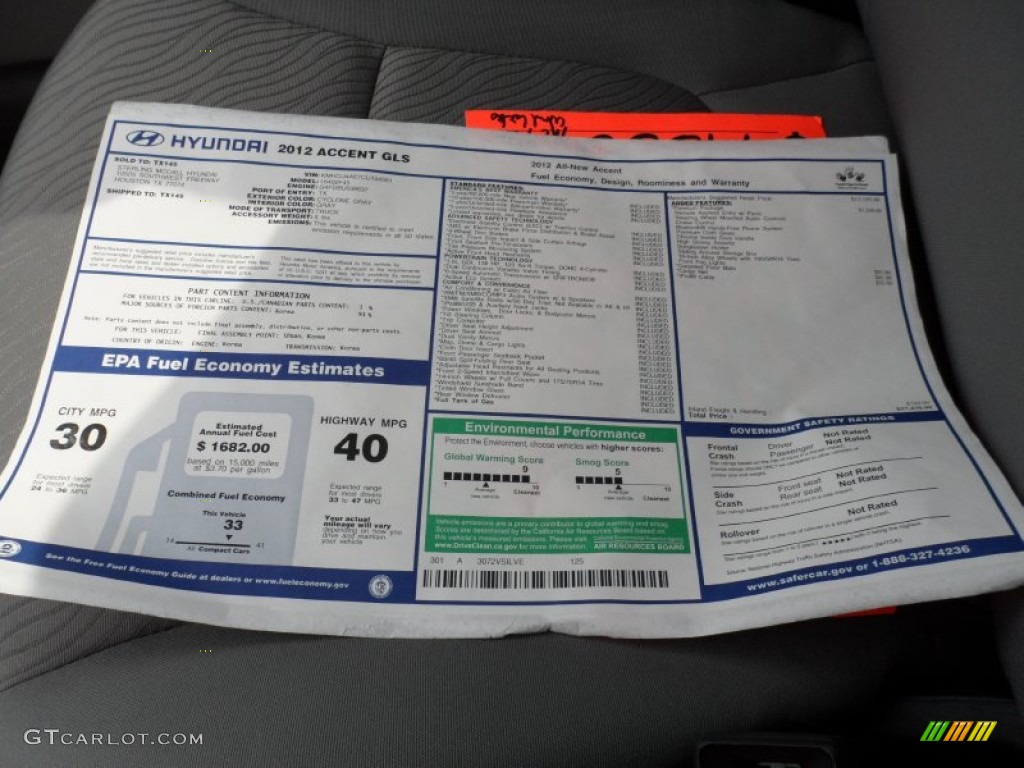 2012 Accent GLS 4 Door - Cyclone Gray / Gray photo #33