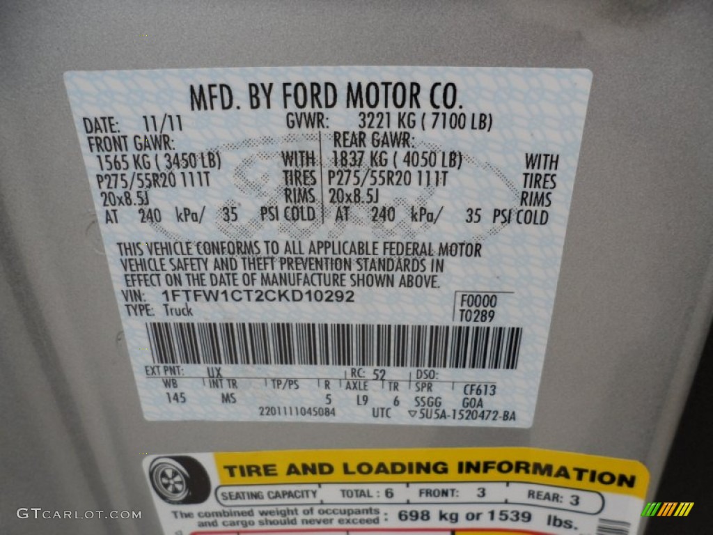 2012 F150 Color Code UX for Ingot Silver Metallic Photo #58442418