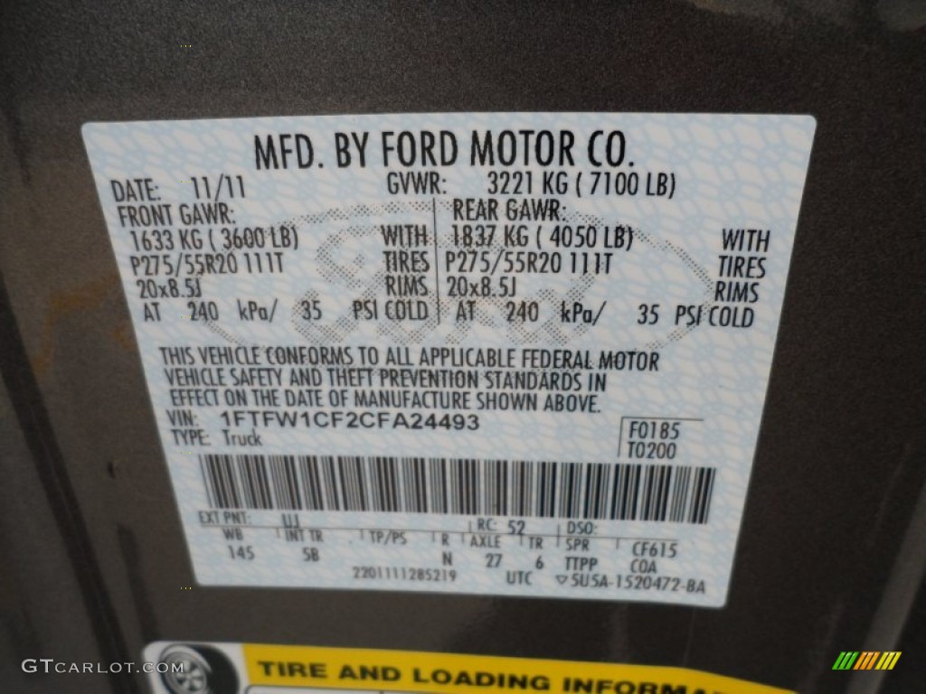 2012 F150 Color Code UJ for Sterling Gray Metallic Photo #58442757