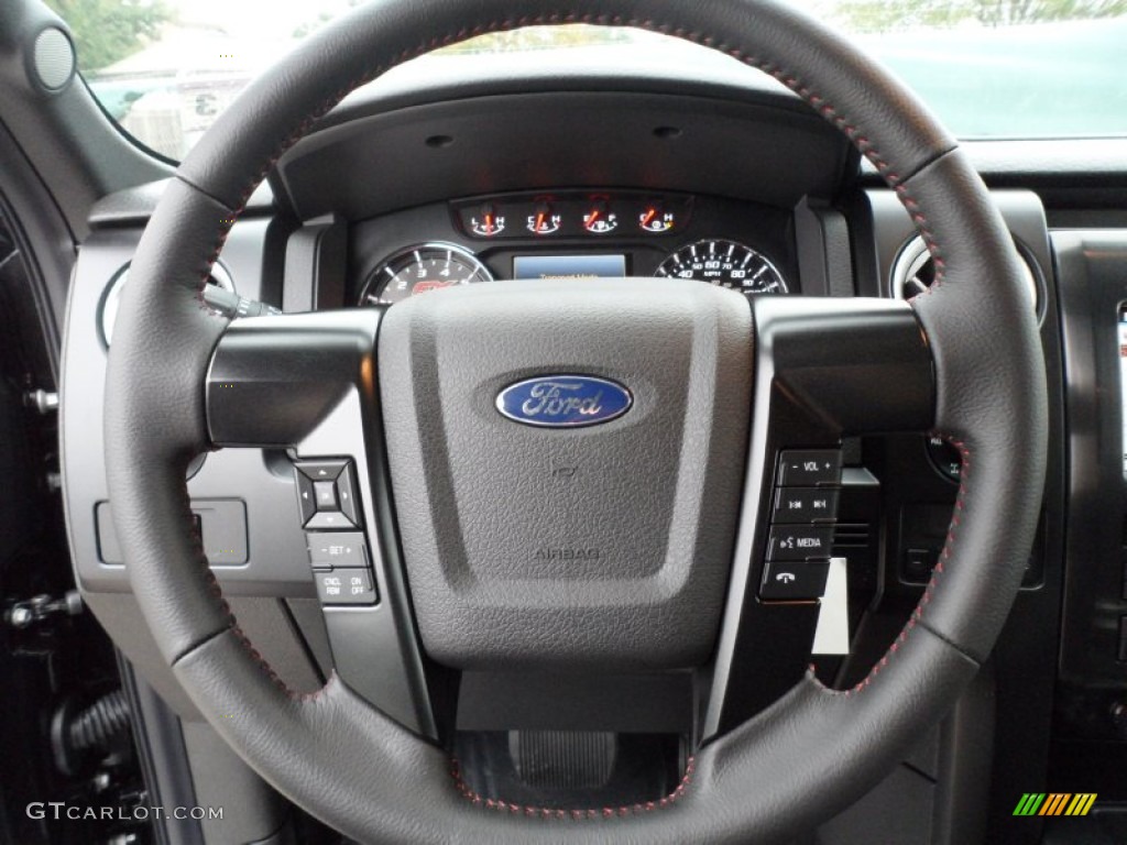 2012 Ford F150 FX4 SuperCrew 4x4 FX Sport Appearance Black/Red Steering Wheel Photo #58443099