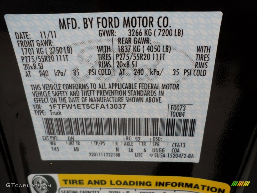 2012 F150 Color Code UH for Tuxedo Black Metallic Photo #58443108