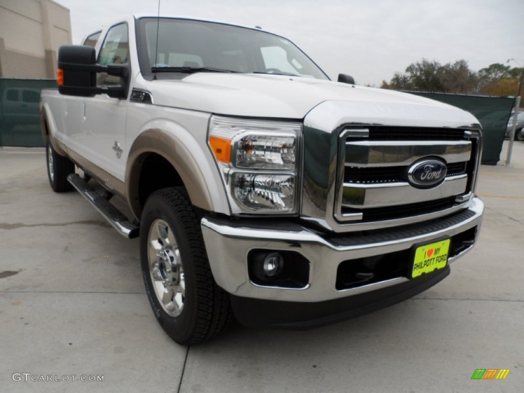2012 F350 Super Duty Lariat Crew Cab 4x4 - White Platinum Metallic Tri-Coat / Adobe photo #1