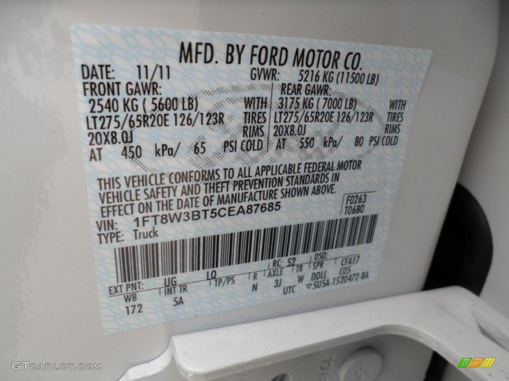 2012 F350 Super Duty Color Code UG for White Platinum Metallic Tri-Coat Photo #58443474
