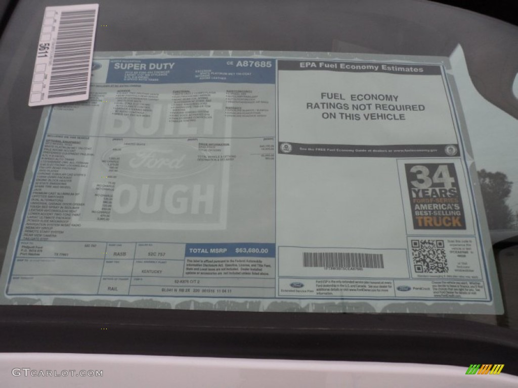 2012 Ford F350 Super Duty Lariat Crew Cab 4x4 Window Sticker Photo #58443477