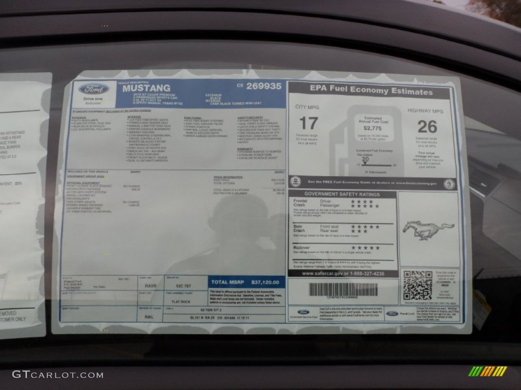 2012 Ford Mustang GT Premium Coupe Window Sticker Photo #58444047