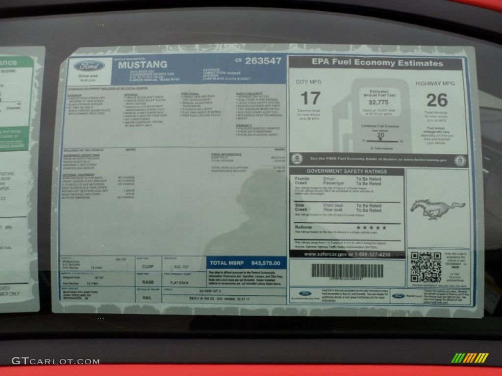 2012 Ford Mustang Boss 302 Window Sticker Photo #58444152