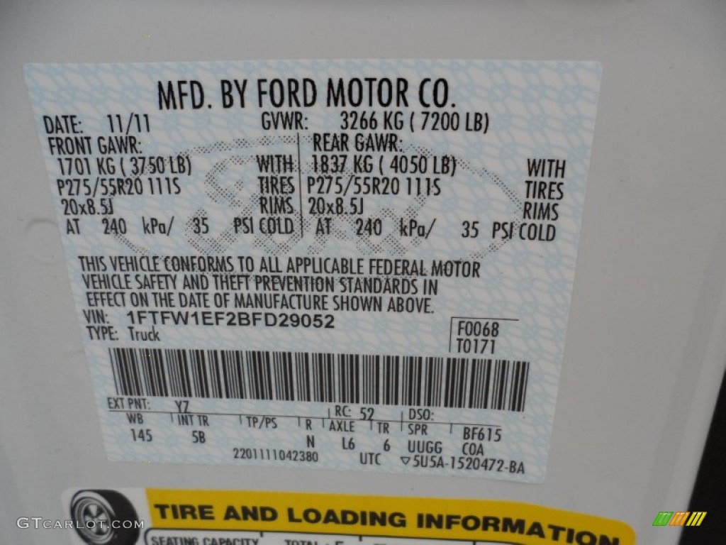2011 F150 Color Code YZ for Oxford White Photo #58444497