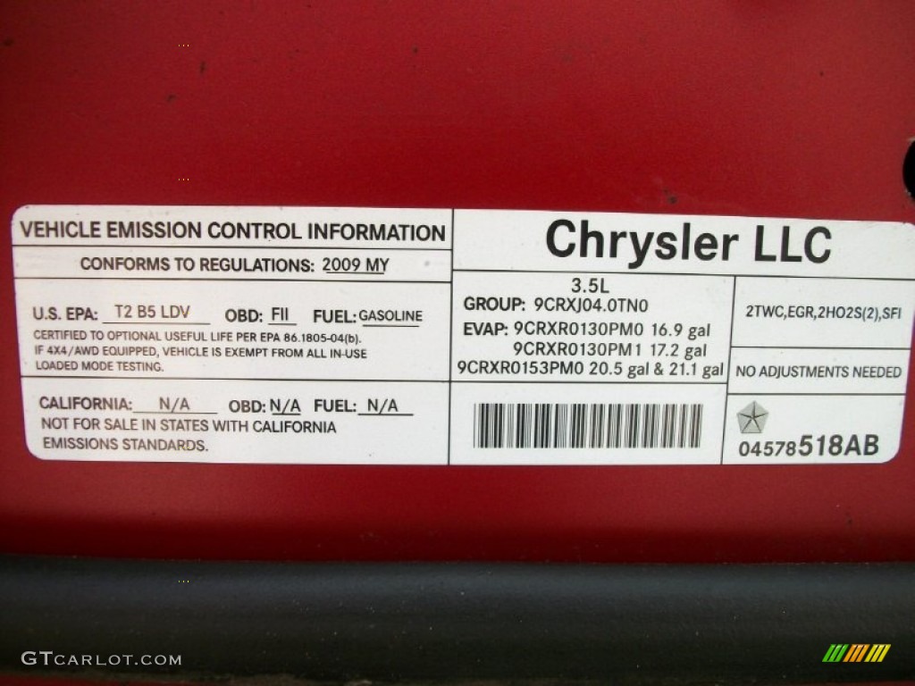 2009 Dodge Journey R/T Info Tag Photos