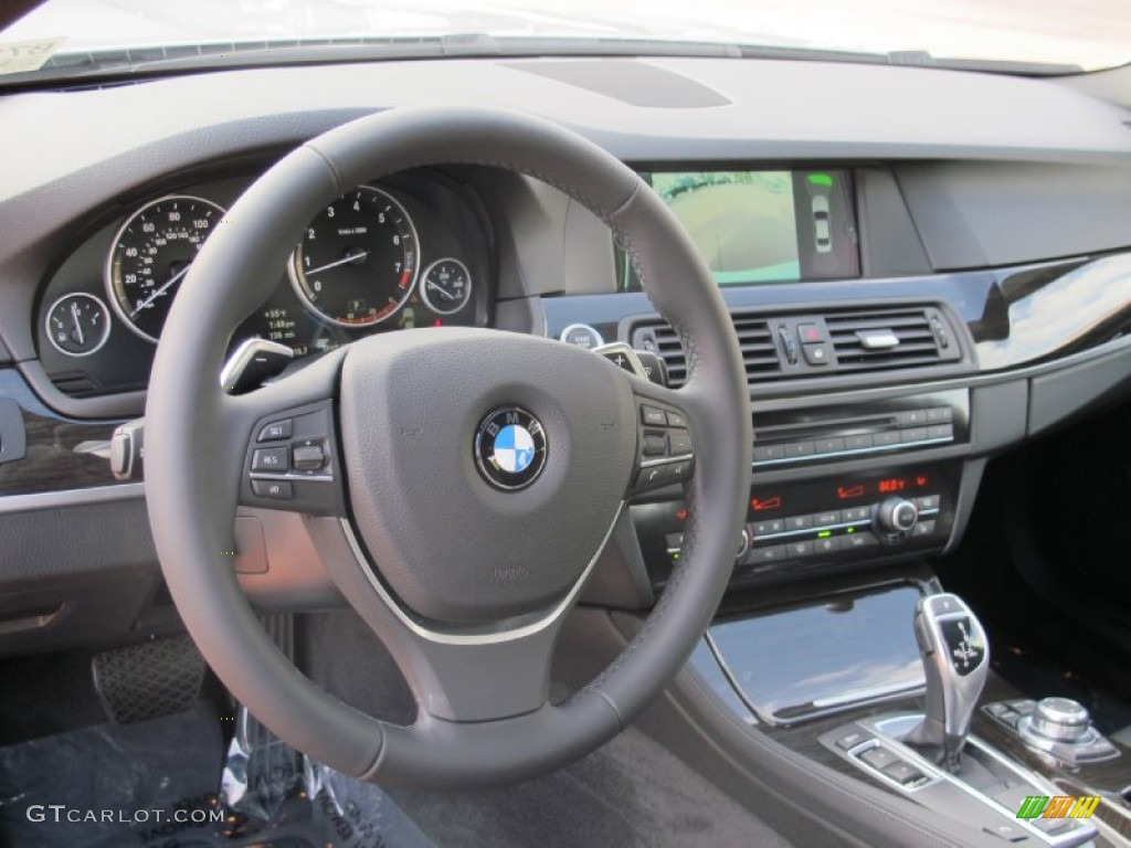 2012 BMW 5 Series 535i Sedan Black Steering Wheel Photo #58457474