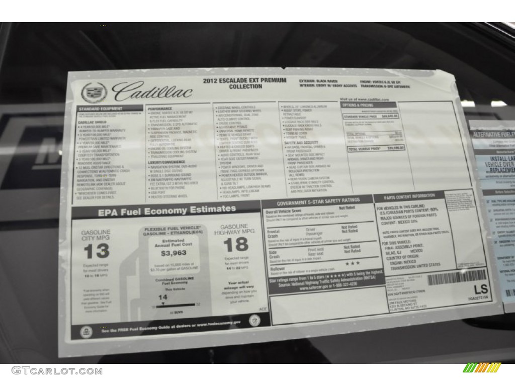 2012 Cadillac Escalade EXT Premium AWD Window Sticker Photo #58461751