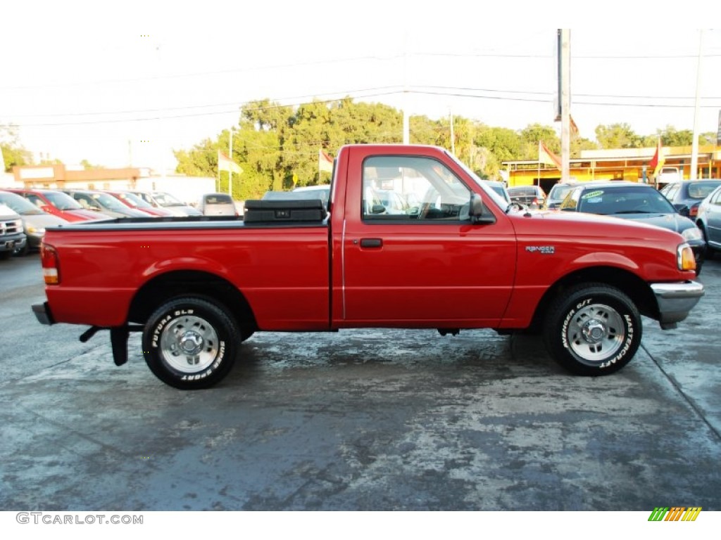 1997 Ranger XLT Regular Cab - Bright Red / Medium Prairie Tan photo #2