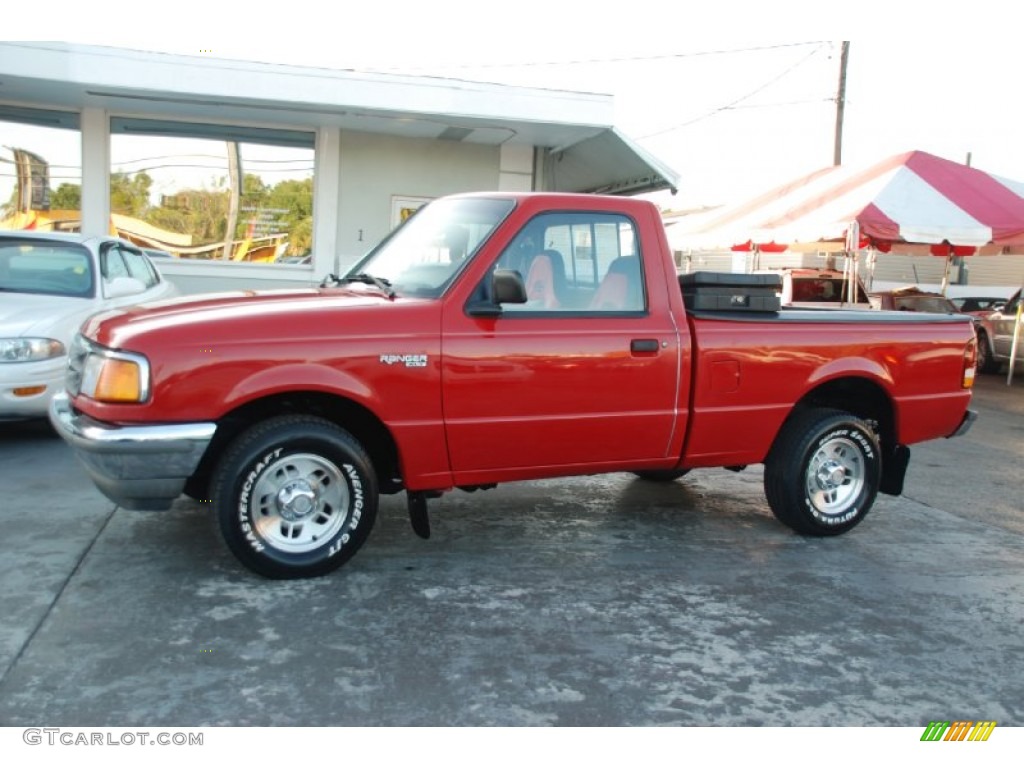 1997 Ranger XLT Regular Cab - Bright Red / Medium Prairie Tan photo #4