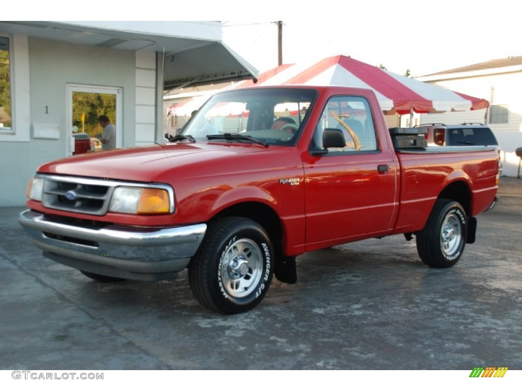 1997 Ranger XLT Regular Cab - Bright Red / Medium Prairie Tan photo #5