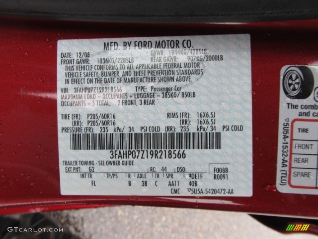 2009 Fusion Color Code G2 for Redfire Metallic Photo #58474704