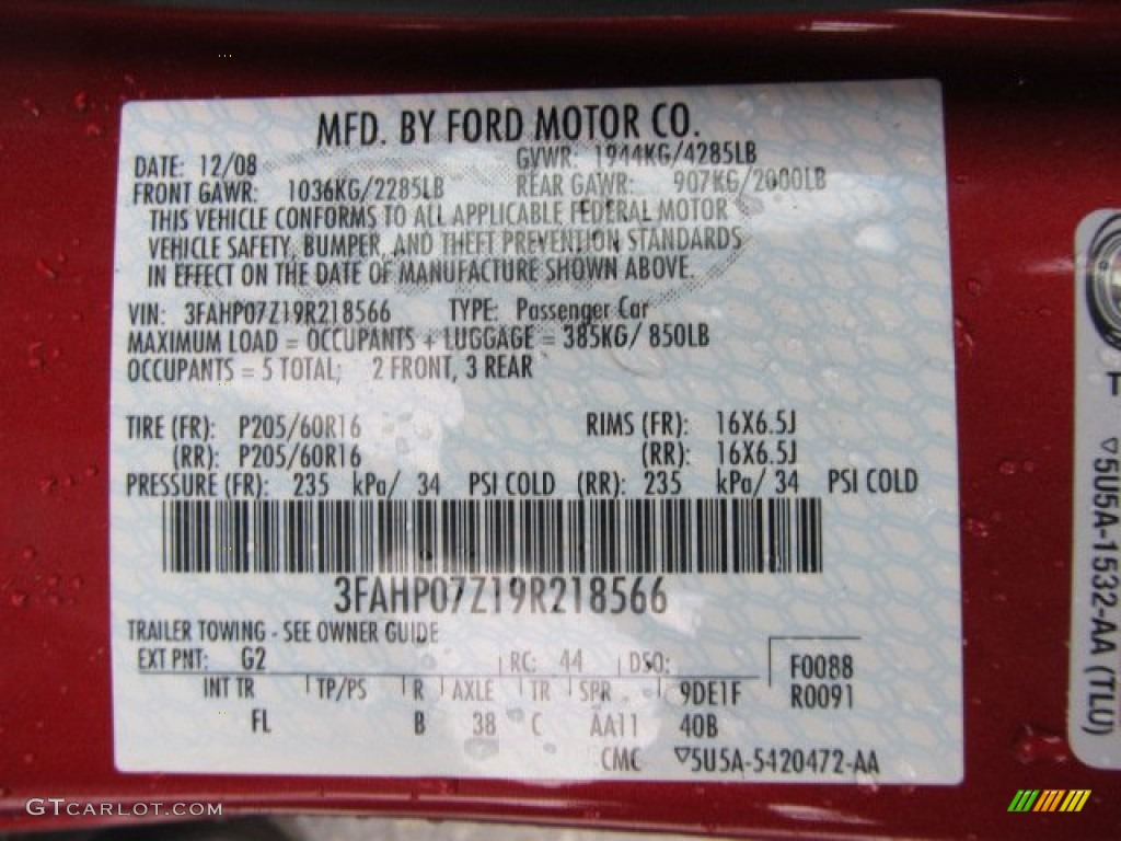 2009 Fusion Color Code G2 for Redfire Metallic Photo #58474833
