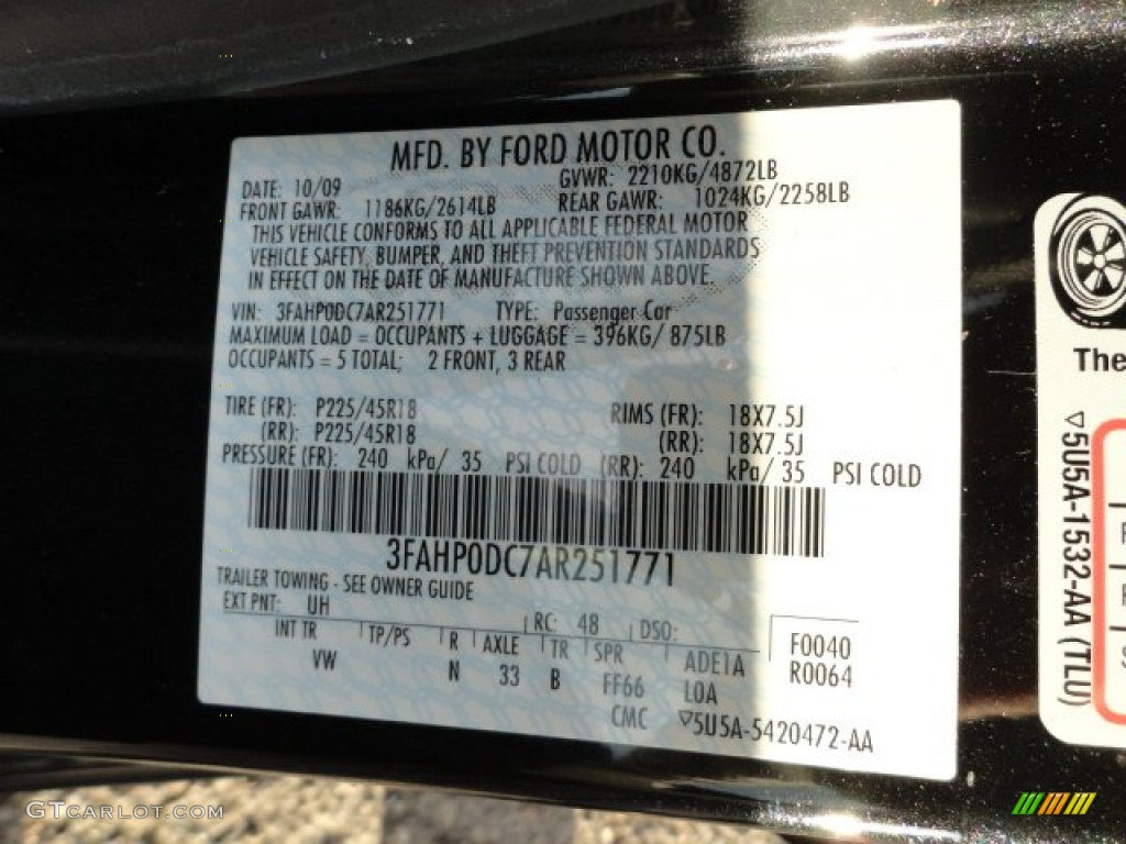 2010 Fusion Color Code UH for Tuxedo Black Metallic Photo #58478070