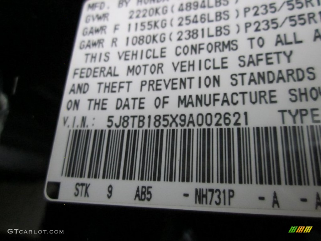 2009 Acura RDX SH-AWD Technology Color Code Photos