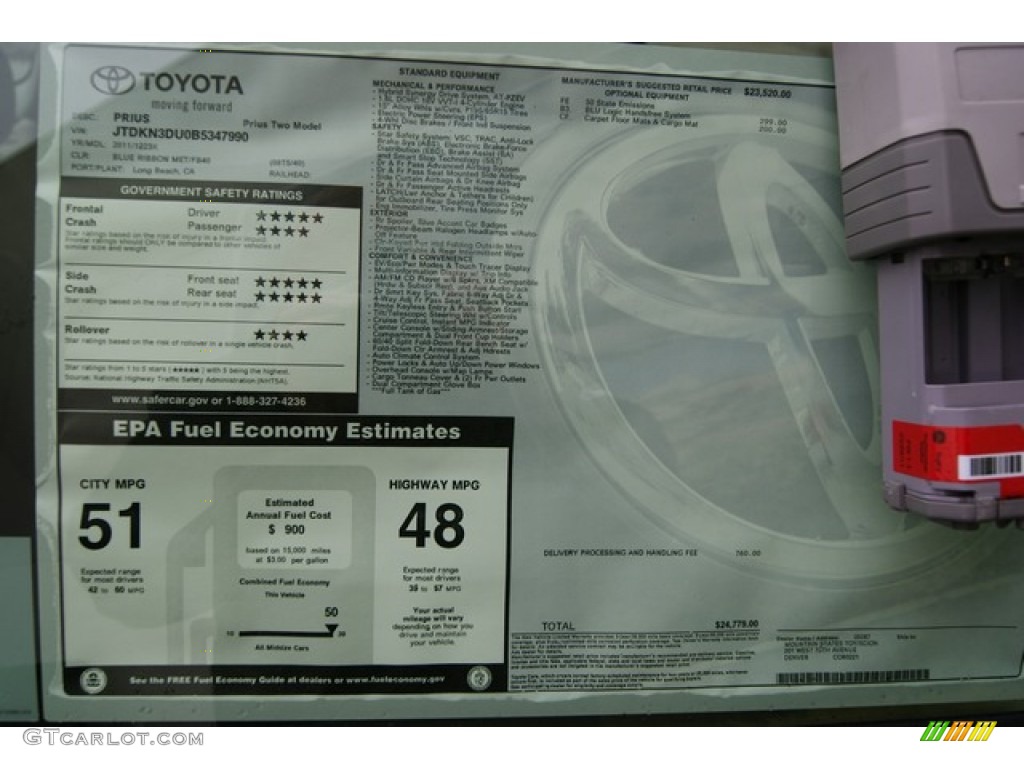 2011 Toyota Prius Hybrid II Window Sticker Photo #58482189