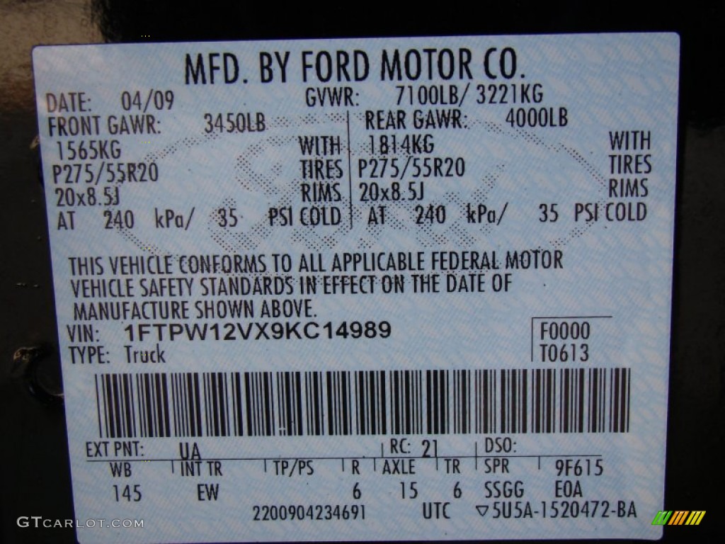 2009 F150 Color Code UA for Black Photo #58484379