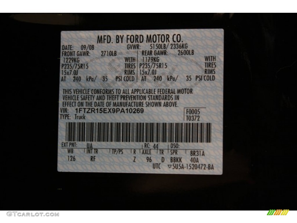 2009 Ranger Color Code UA for Black Photo #58491295