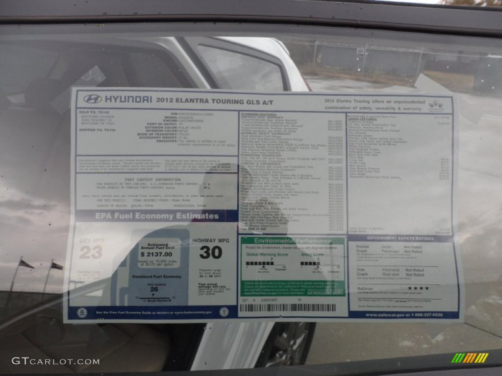 2012 Hyundai Elantra GLS Touring Window Sticker Photo #58492834