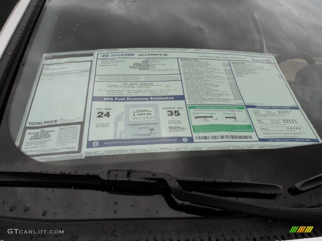 2012 Hyundai Sonata SE Window Sticker Photo #58493680