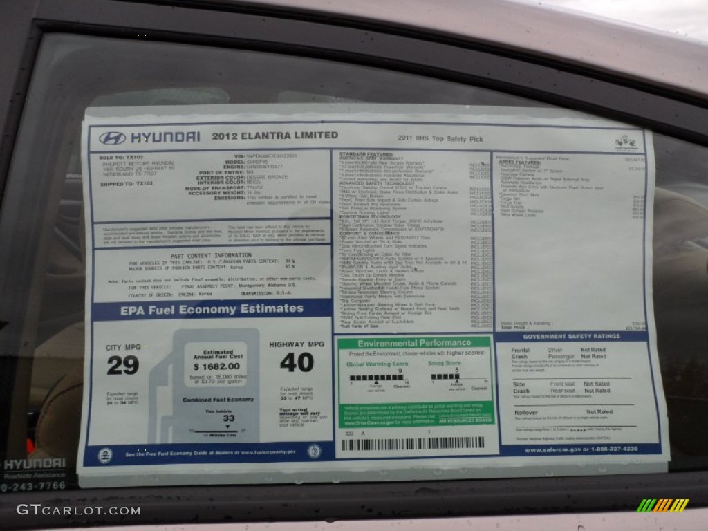 2012 Elantra Limited - Desert Bronze / Beige photo #35