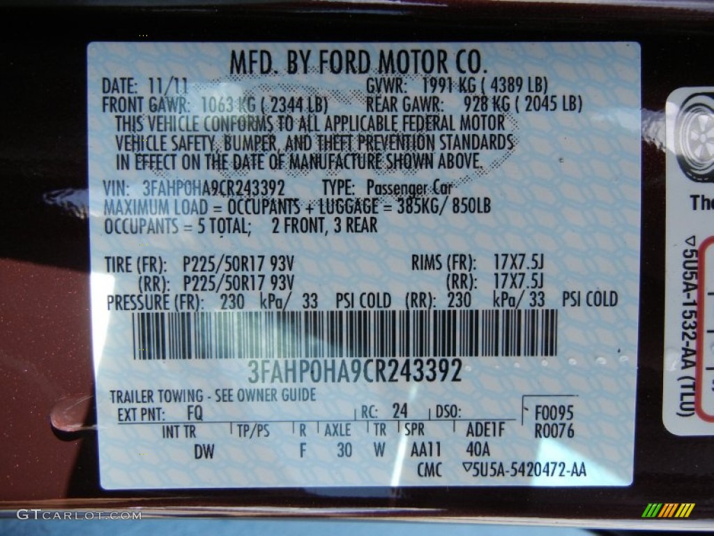 2012 Fusion Color Code FQ for Bordeaux Reserve Metallic Photo #58502425