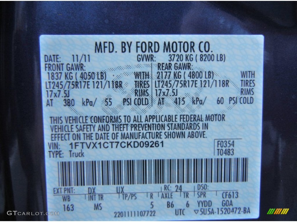 2012 F150 Color Code DX for Dark Blue Pearl Metallic Photo #58503317