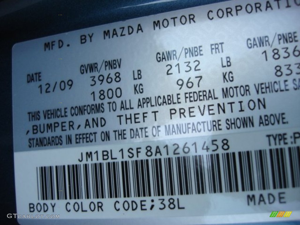 2010 MAZDA3 Color Code 38L for Gunmetal Blue Mica Photo #58510142