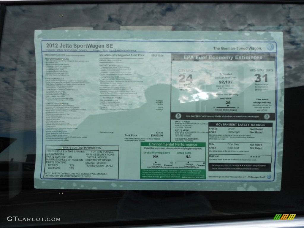 2012 Volkswagen Jetta SE SportWagen Window Sticker Photo #58516832