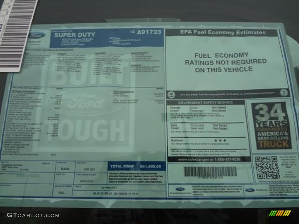 2012 Ford F250 Super Duty Lariat Crew Cab 4x4 Window Sticker Photo #58519307