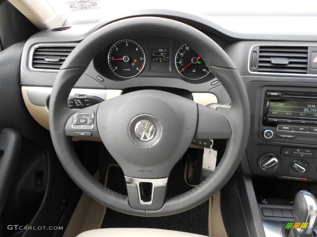2012 Volkswagen Jetta TDI Sedan Cornsilk Beige Steering Wheel Photo #58520165