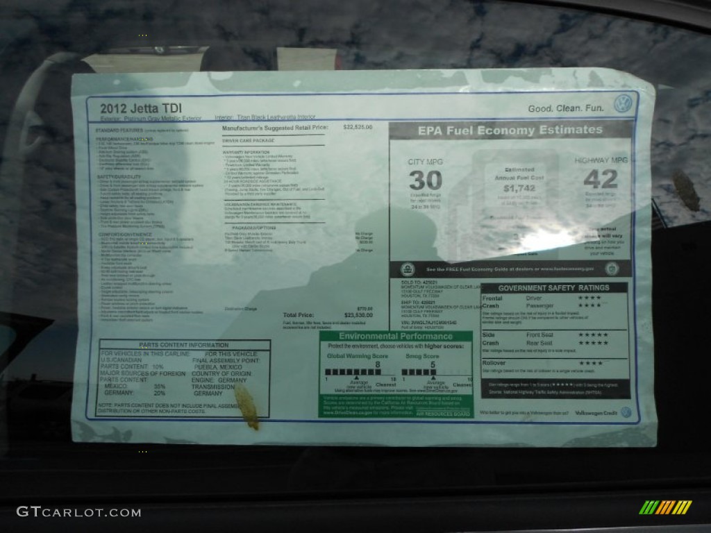 2012 Volkswagen Jetta TDI Sedan Window Sticker Photo #58520598