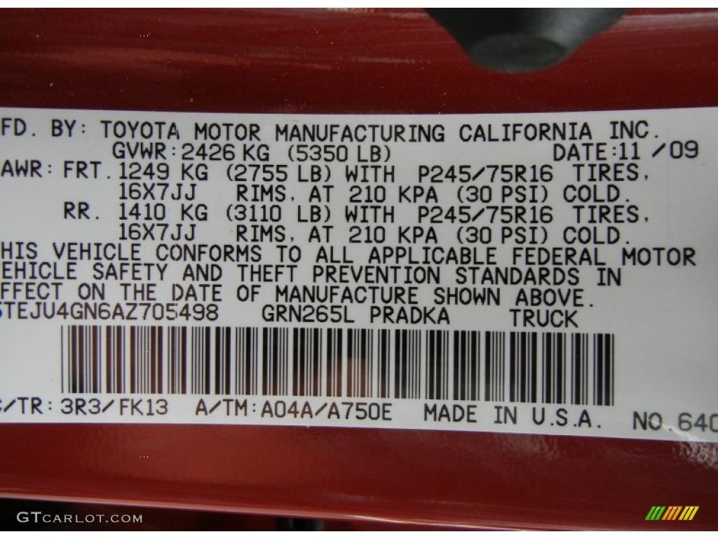 2010 Tacoma Color Code 3R3 for Barcelona Red Metallic Photo #58521839