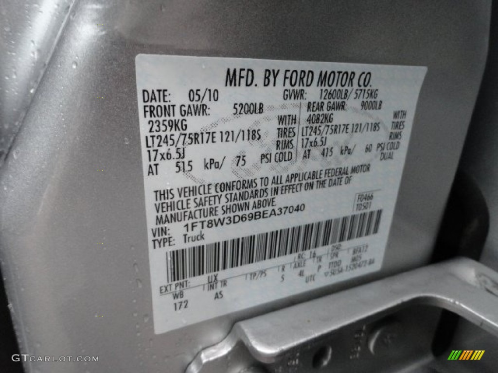 2011 F350 Super Duty Color Code UX for Ingot Silver Metallic Photo #58523150