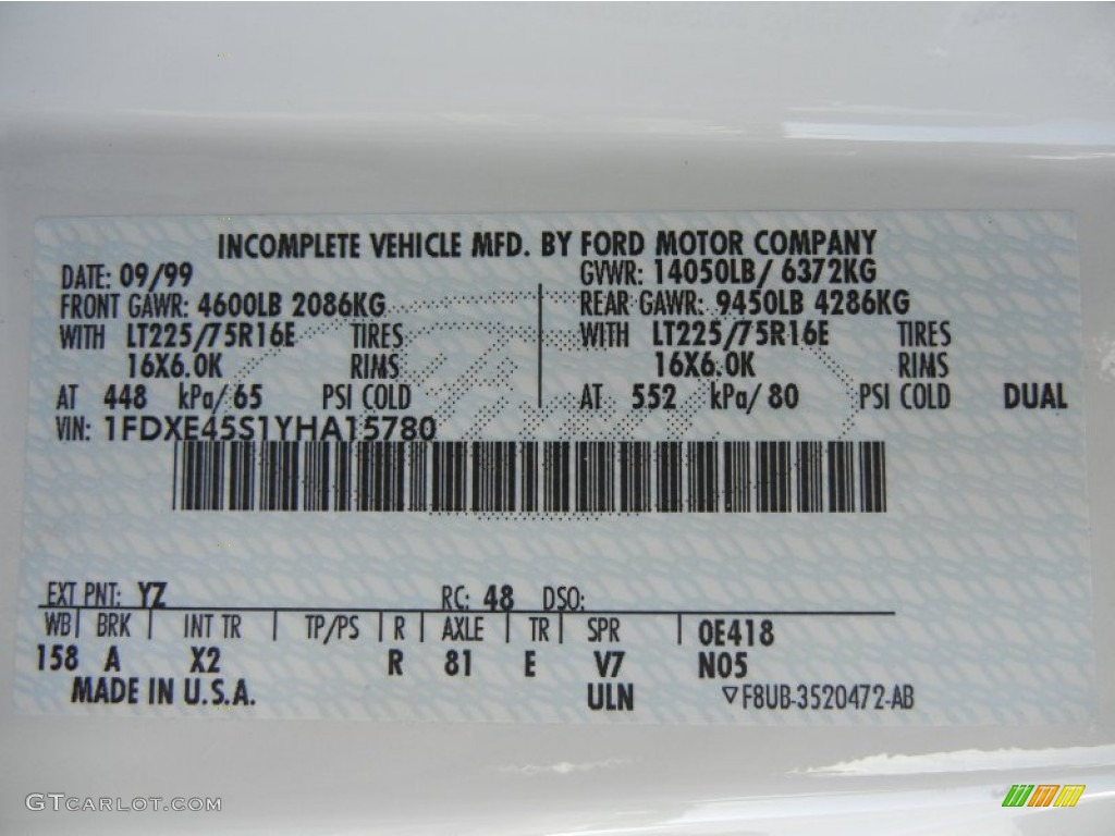 2000 E Series Cutaway Color Code YZ for Oxford White Photo #58554331