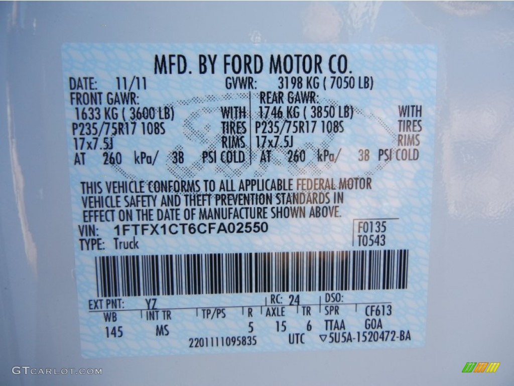 2012 F150 Color Code YZ for Oxford White Photo #58556049
