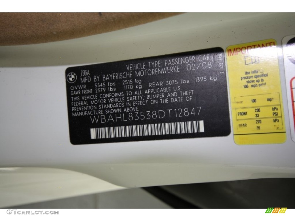 2008 7 Series 750i Sedan - Alpine White / Natural Brown photo #14