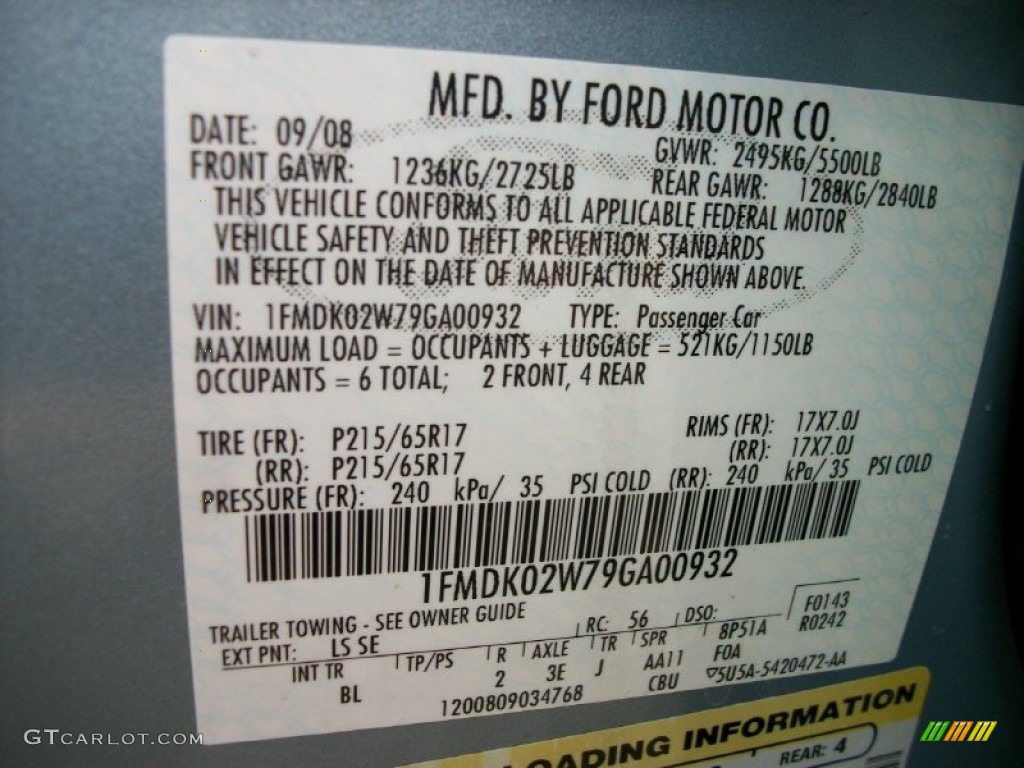 2009 Ford Taurus X SEL Color Code Photos