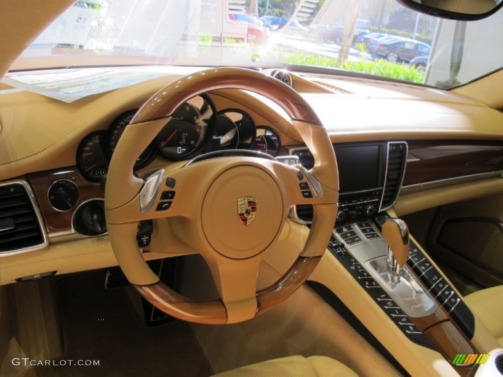 2012 Porsche Panamera Turbo S Luxor Beige Steering Wheel Photo #58561926
