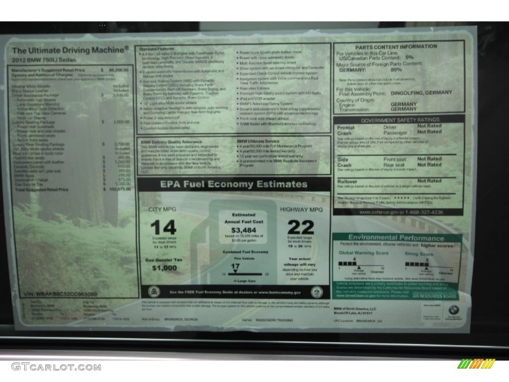 2012 7 Series 750Li Sedan - Mineral White Metallic / Black photo #30