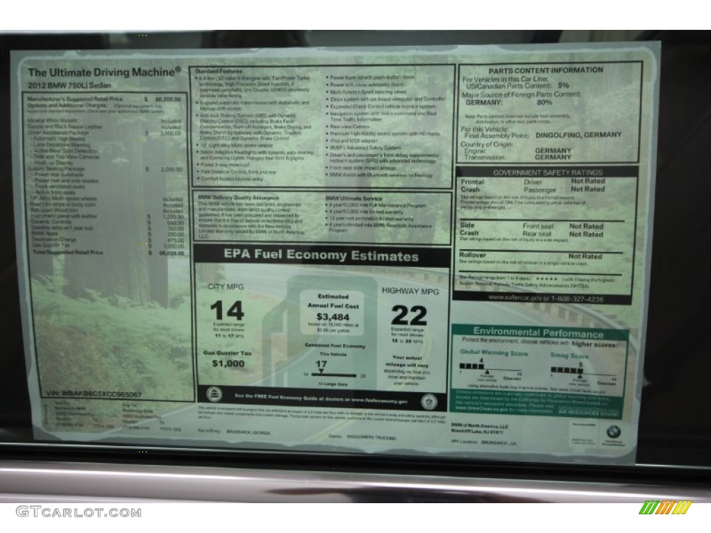 2012 7 Series 750Li Sedan - Mineral White Metallic / Saddle/Black photo #30