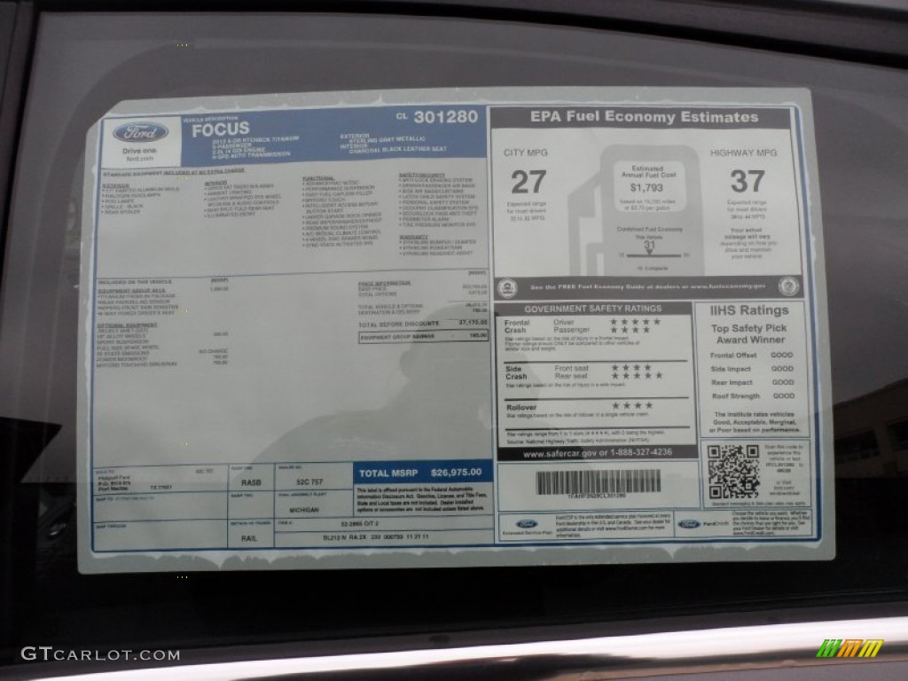 2012 Ford Focus Titanium 5-Door Window Sticker Photo #58587708